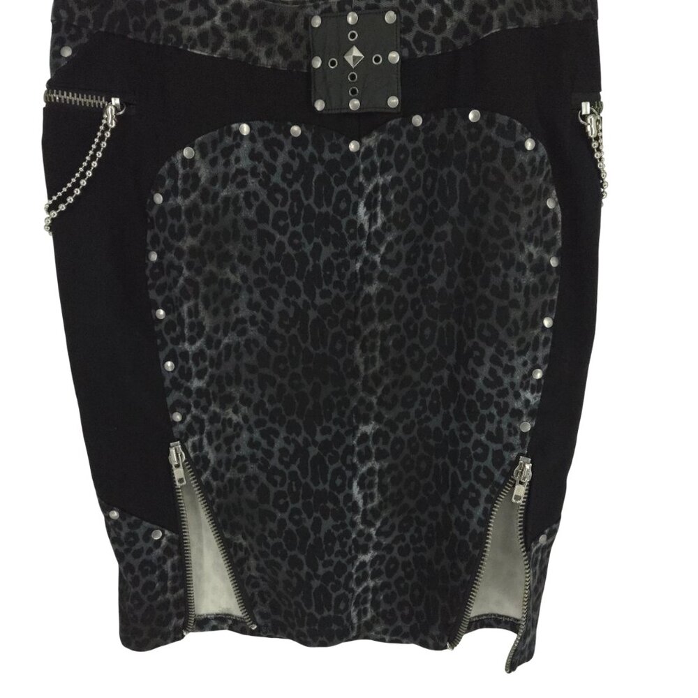 Lip Service Pencil Skirt Punk Grunge Mob wife Animal Print Chains Zippers Y2K L - Picture 11 of 16